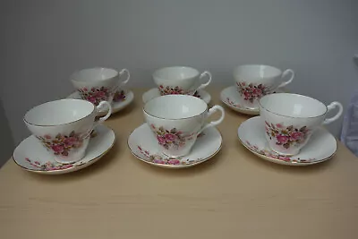 Buy Vintage Royal Stuart Set Of 6 Bone China Pink Floral Tea Cups And Saucers • 20£