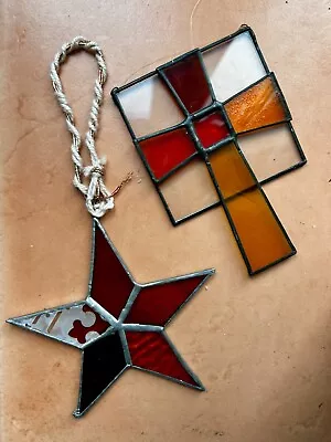 Buy Two Beautiful Stained Glass Hangings - Star And Cross • 6£