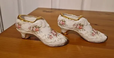 Buy A Vintage Pair Of Paragon Bone China  Victoriana Rose  Ornamental Shoes  • 6£