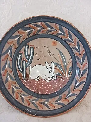 Buy Vintage Tonala Style Mexican Pottery Plate W/Hare Or Rabbit Cactus Hand Painted • 16.09£