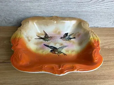 Buy Studio Pottery Rectangular Bowl Orange With Bird Design, Marked Underneath • 33.09£