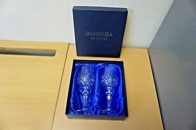 Buy Brand New Boxed Bohemia Crystal Cut Wine Glasses  Beautiful  • 26.77£