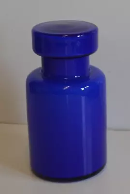 Buy Vintage Blue Glass Cylindrical Stoppered Jar & Lid With White Glass Linning • 10.99£