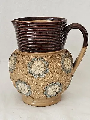Buy An Antique Victorian Doulton Lambeth Stoneware Jug Moulded With Flowers • 44£