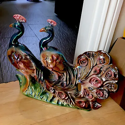 Buy Exceptionally Rare Art Deco Lustreware Large Pair Peacocks Art Figure Sculpture • 230£