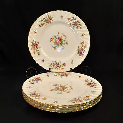 Buy Minton 5 Dinner Plates Marlow S309 Fluted Swirl Multicolor Floral Gold 1967-1968 • 125.21£