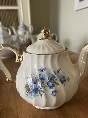 Buy Vintage Sadler Blue Floral English China Teapot With Gold Gilt Detailing • 33£