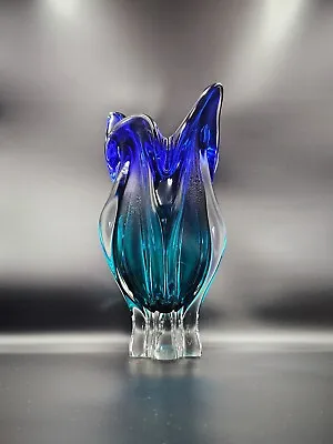 Buy Large Vintage Czech Chribska Turquoise & Blue Art Glass Vase By J. Hospodka • 79.90£