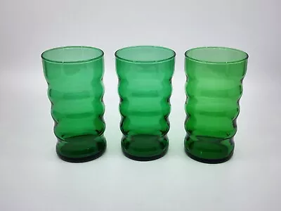 Buy 3  Forest Green Whirly Twirly Ribbed Glass Tumblers Anchor Hocking • 17£