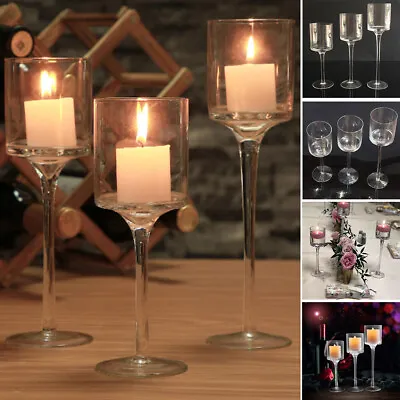 Buy Set Of 3 Tall Glass Large Candle Holders Centrepiece Tea-Light Wedding Candles • 12.94£