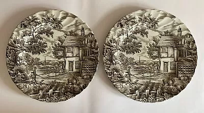 Buy Pair Of Vintage Plates THE HUNTER By MYOTT Pottery B&W • 4.50£