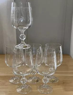 Buy Bohemia Crystal Set/6 Wine Glasses Etched Cut Ball Stem Barware Czechoslovakia • 46.30£