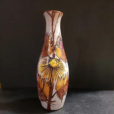 Buy Vtg Italian Art Pottery Vase Hand Painted Orange Yellow Brown Fall Flowers • 27.93£