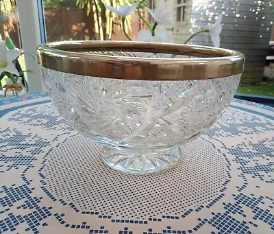 Buy Beautiful Heavy Vintage Cut Glass Footed Bowl/punch Bowl With Silver Plated Rim • 25£