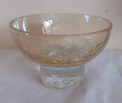 Buy Amber Yellow Crackle Glass Candle Holder Bowl Heavy Art Glass • 4.99£