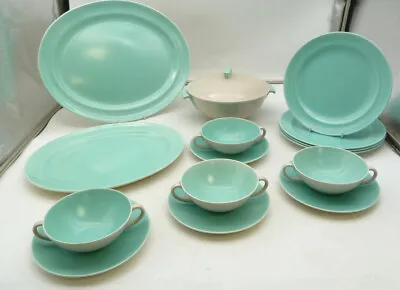 Buy Vintage 15 Piece Poole Pottery C57 Seagull Grey / Ice Green Dinner Set GC • 12.15£