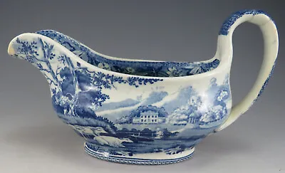 Buy Antique Pottery Pearlware Blue Transfer Leeds Wiseton Hall Sauce Boat 1825 • 47£