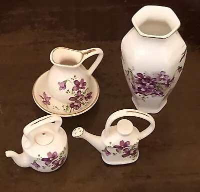 Buy Hammersley Miniature China Set Victorian Violets Pattern Set Of 4 Vase Pitcher  • 21.75£