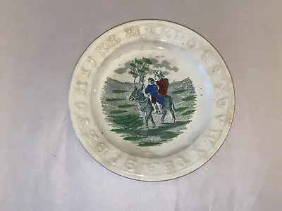 Buy LNRP5 Staffordshire Children's Plate Alphabet Father Son Riding Donkey Ca. 1840 • 43.16£