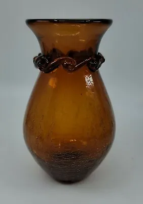 Buy Vintage Hand Blown Crackle Glass Vase Amber 5.75  Euc  • 32.35£