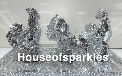 Buy Crushed Diamond Silver Crystal Chicken Set Shelf Sitter Ornament, Sparkly✨ • 19.99£