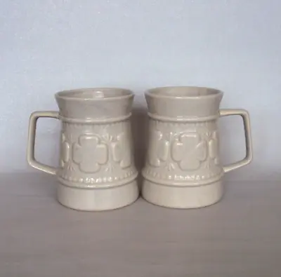 Buy 2 X Vintage Holkham Pottery Mug Pair. Grey Silk Glaze Rare Design Excellent Cond • 14£
