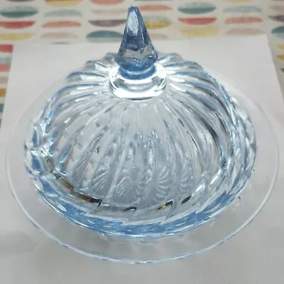 Buy Bagley Blue Glass Bowl With Lid Carnival Swirl Art Deco • 8£