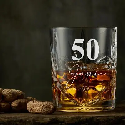 Buy Engraved Personalised 50th Birthday Crystal Cut Whiskey Glass BOH100-7 • 13.99£