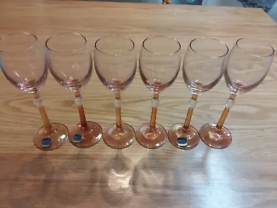 Buy Bohemian Czech Peach/Pink Cut Clear Crystal Cordial Glasses - Set Of 6 Pcs.  • 71.55£