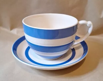 Buy Large Vintage T G Green Cornish Kitchenware Blue/White Giant Cup & Saucer (a) • 22.50£