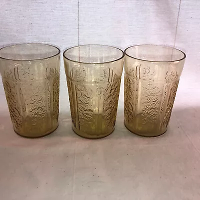 Buy 3 Vintage Amber Sharon 4 Inch Tumblers Depression Glass Mint • 21.57£