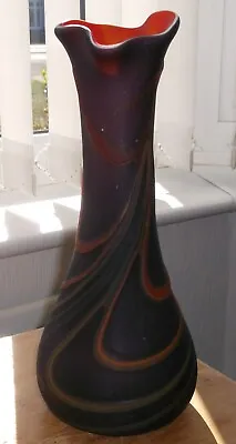 Buy Vintage Art Nouveau Deep Amethyst Cased Glass Vase Coloured Trail Designs • 15£