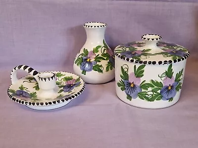 Buy Vintage Danish Pottery - Floutrup Keramik Lidded Pot, Vase & Candle Holder Set • 25.50£