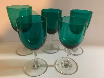 Buy 5 X ANTIQUE C19th Bristol Green Glass Wine Sherry Glasses 13/12.5cm • 15£