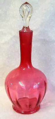 Buy Very Pretty Antique Cranberry Glass Decanter, Clear Glass Stopper, 26 Cm High • 25£