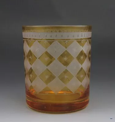Buy C1800-1825 Beautiful Antique Bohemian Cut Amber Frosted Glass Tumbler Cup • 227.34£