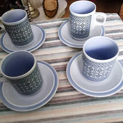 Buy 4 Hornsea Pottery Blue Tapestry Espresso Cups & Saucers  1970s • 20£