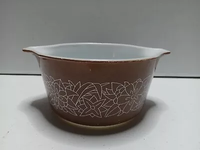 Buy Vintage PYREX 473-B 1L Brown Handles Bowl With White Floral Pattern Baking Bowl  • 17£