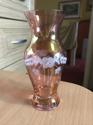 Buy Cranberry Glass  Vase Translucent Etched Flowers Lustreware 6 Inches  • 10.99£