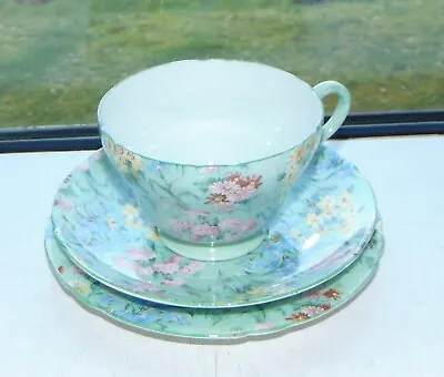 Buy Shelley  China Melody Chintz 1 X Trio Cup Saucer Plate 13453 1950s Green Trim • 48£