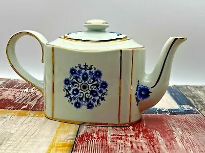 Buy Vintage Tea Pot Haddon Arthur Wood England White, Gold Trim, Blue Flower  • 148£