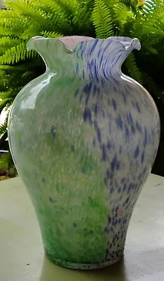 Buy Vintage  Murano Hand-blown Pastel Splatter Vase With Ruffled Rim 13.5  Tall • 158.58£