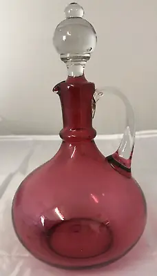 Buy VICTORIAN CRANBERRY GLASS SMALL DECANTER BOTTLE WITH STOPPER Free Postage • 15£