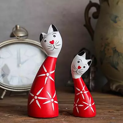 Buy Cat Statue Wood Art Crafts Gifts Cat Figurine For Home Living Room Bedroom • 17.30£