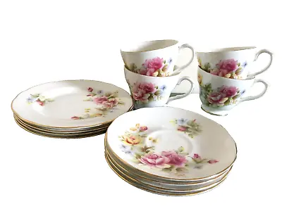 Buy Vintage Duchess Bone China Pink & Yellow Cabbage Rose Cup Saucer & Plate Set X 4 • 27£