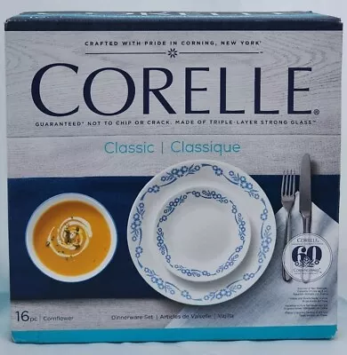 Buy Corelle Classic Cornflower 60th Anniversary Dinnerware 16-Pc Set Service For 4 • 211.26£