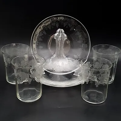 Buy Antique 1920's American Engraved Optic Glass Tumblers And Plates Vintage USA • 49.95£