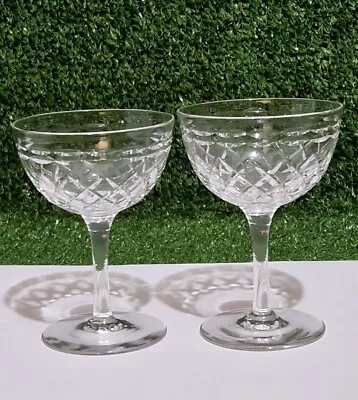 Buy X2 Cut Crystal Glass Champagne / Sherbert Coupe Saucer Glasses Tudor England  • 19.99£