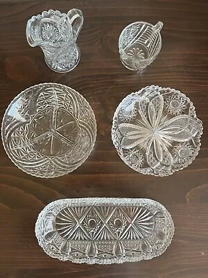 Buy Flawless Star Cut Glass Bowl Tray Cups Dinnerware Decor Vintage Lot Of 8 • 480.37£