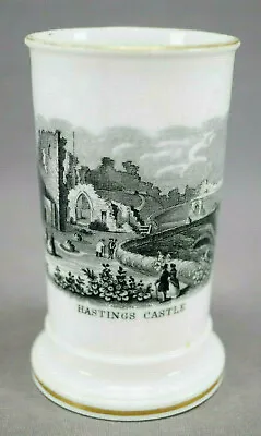 Buy Antique British Hastings Castle Bat Print & Gilt Bone China Spill Vase C. 1820 • 118.54£